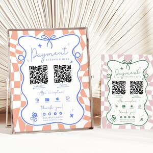 Preppy Printable Payment Sign 2 QR Code Canva Template, Scan to Pay Sign, Accepted Payments Sign, CashApp Paypal Sign Customizable - Mila