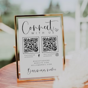 Social Media Sign Template, DIY Follow Us On Social Media, Small Business Sign Canva Template, Connect With Us Business Sign Template -Adele