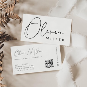 Minimal Business Card Canva Template QR Code, DIY Printable Modern Small Business Card, Editable Business Card, Feminine Branding - Alina