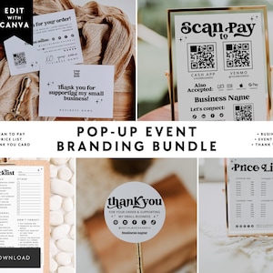 Pop-up Shop Bundle Canva Template - Business Card, Scan to Pay Price List, Thank You Card, Checklist, Social Media Sign, TY Sticker | Dani