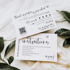 Clothing Care Instructions Canva Template, Business Thank You Template, T-shirt Care Card, Washing Instructions, Product Care QR Code, Adele