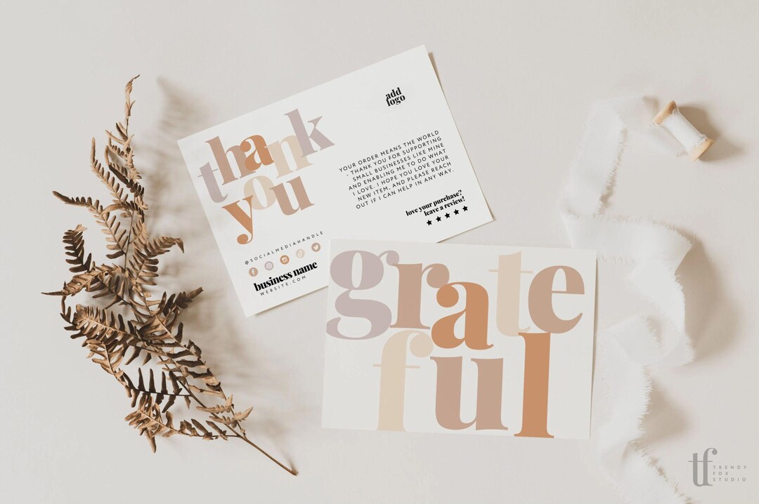 Boho Thank You Card Canva Template, Editable Small Business Neutral ...