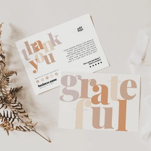 Boho Thank You Card Canva Template, Editable Small Business Neutral Thank You Card, Boho Package Insert, Printable Customer Thank You - Nova