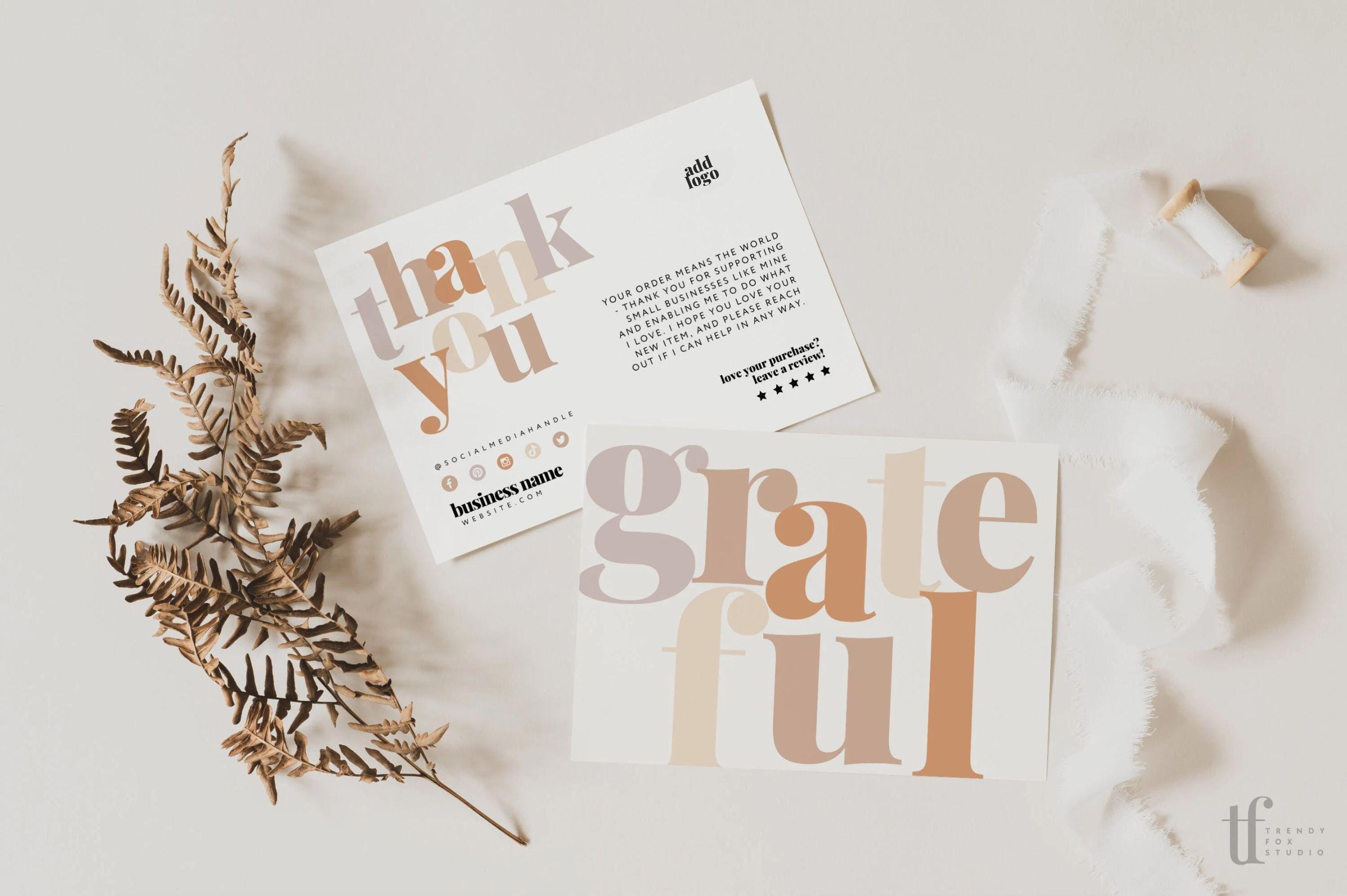 Boho Thank You Card Canva Template, Editable Small Business Neutral ...