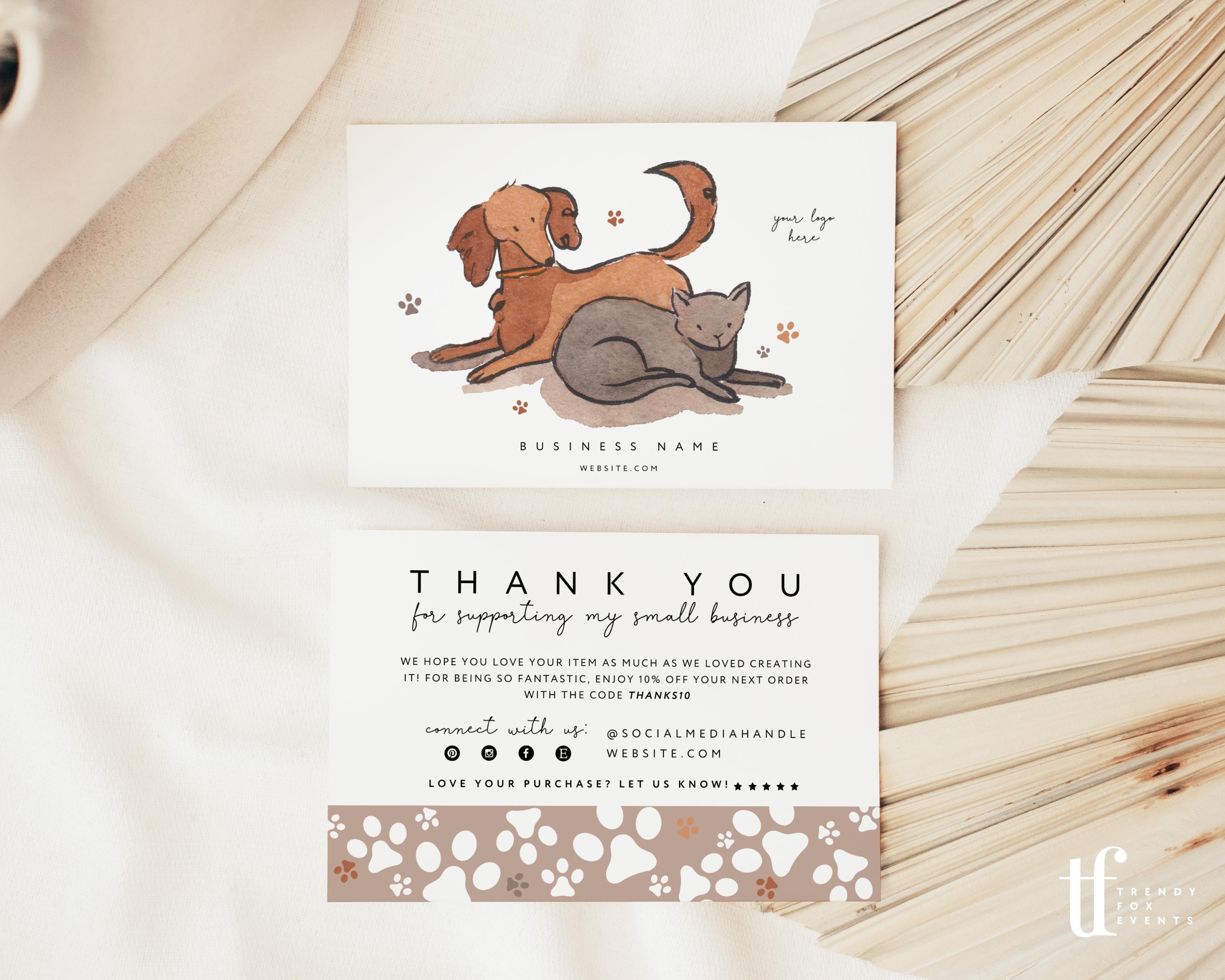 Editable Dog & Cat Business Thank You Card Canva Template, Printable ...