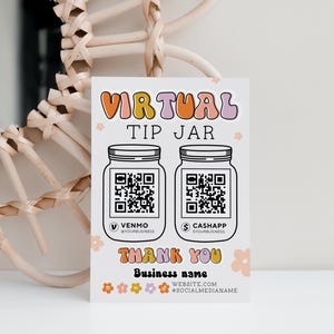 Retro Rainbow Printable Virtual Tip Jar Venmo Payment Sign QR Code Sign Canva Template Editable Tips Accepted Sign Instant Download - Birdie