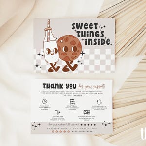Groovy Cookie Care Card Canva Template with Icons, Editable Thank You Cake Instructions, Retro Bakery Business Package Insert - Millie