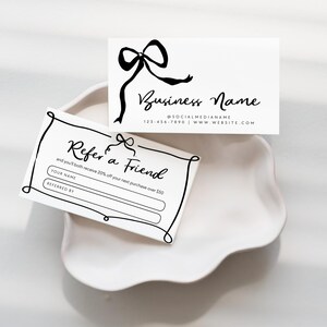 Coquette Bow Refer A Friend Business Card Canva Template, Printable Referral Discount Coupon Card, Editable Client Referral Card - Rose