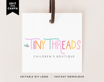 Children's Boutique Logo Canva Template, DIY Clothing Boutique Logo, Editable Logo, Cute Rainbow Logo, Baby Logo, Business Branding - Amara