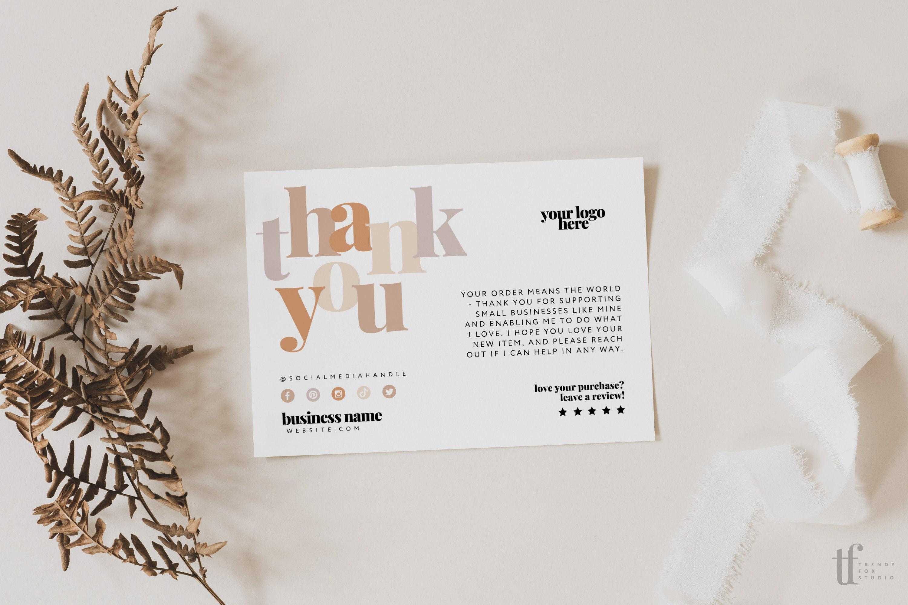 Boho Thank You Card Canva Template, Editable Small Business Neutral ...