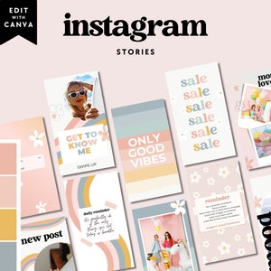 Rainbow Retro Instagram Story Templates Canva, IG Stories, Instagram Branding, Social Media Templates, Editable Story Templates - Dani