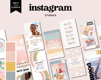 Rainbow Retro Instagram Story Templates Canva, IG Stories, Instagram Branding, Social Media Templates, Editable Story Templates - Dani