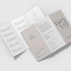 DIY Tri-Fold Printable Price List Template, Editable Trifold Price Sheet, Brochure Pricing List, Folded Printable Salon Menu Spa Menu - Gwen