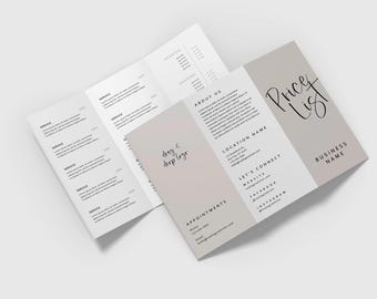 DIY Tri-Fold Printable Price List Template, Editable Trifold Price Sheet, Brochure Pricing List, Folded Printable Salon Menu Spa Menu - Gwen