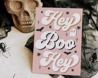 Pastel Girly Halloween Business Thank You Card Canva Template, Editable Hey Boo Customer Package Insert