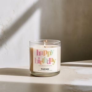 Happy Birthday Candle Label Canva Template, Editable Candle Label Design, Birthday Cake Candle Label, Rainbow B-Day Candle Sticker - Mel