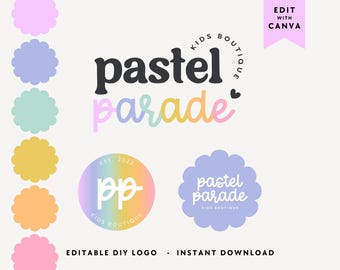 Colorful Rainbow Logo Canva Template, DIY Editable Kids Clothing Boutique Logo, Happy Fun Baby or Children Business Branding - Lulu