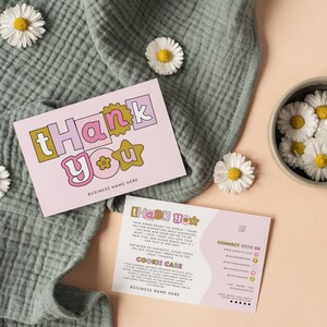 Cute Cookie Care Card Template, Cake Instructions Card, Editable Rainbow Thank You Card, Bakery Business Package Insert Printable - Bryn