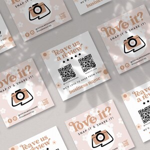 Pastel Retro Daisy Snap and Share Card Canva Template, QR Code Business Card, Follow Us On Social Media, Leave us a Review Card - Dani