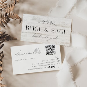 QR-code visitekaartje, afdrukbaar visitekaartje, scanbaar bewerkbaar visitekaartje, canvassjabloon, rustiek visitekaartje QR-codekaart
