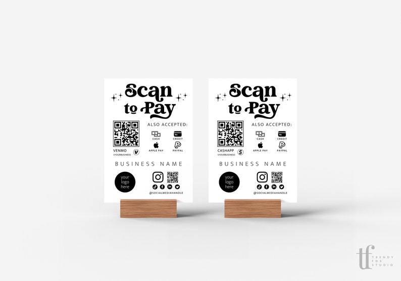 Editable Scan to Pay Sign QR Code Sign Template Canva, Printable Payment Sign, Accepted Payments Sign, CashApp Venmo Sign Customizable Dani image 2