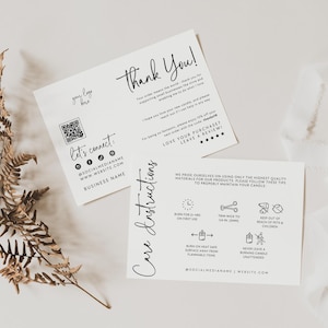 EDITABLE Candle Care Card Canva Template, Business Card QR Code Thank You Printable, Package Insert Postcard, Candle Warning Card - Rylee