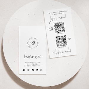 QR Code Leave Us A Review Us Business Card Canva Template, DIY Google Facebook Scannable Business Thank You Card 2x3.5" Like & Connect -Dusk