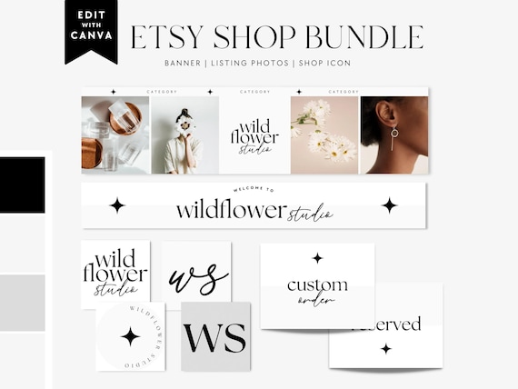 Modern Etsy Branding Kit Canva, Etsy Banner Template, DIY Etsy Store Branding, Editable Etsy Store Banner, Shop Icon Profile Photo - Cinna