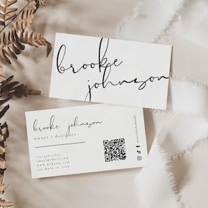Elegant Business Card Template Canva QR Code, DIY Printable Business Card, Modern Business Branding, Minimal Feminine Business Card - Atlas