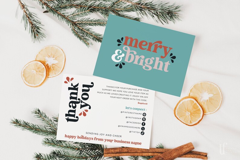 Retro Christmas Business Thank You Card Canva Template, Colorful Boho ...