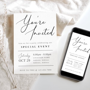 Modern Business Invitation Canva Template, Grand Opening Invitation, Digital You're Invited, IG Story Invite Template, Text Invitation - Elm