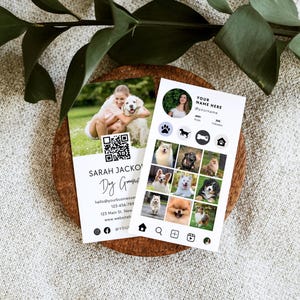 Dog Groomer Instagram Business Card Template QR Code Canva, Dog Walking Printable Business Card Pet Sitting Pet Boarding, Animal Business