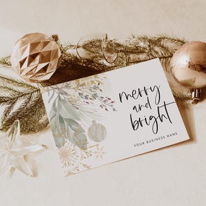Corporate Christmas Business Card Canva Template, Boho Holiday Printable Flat Greeting Card, Watercolor Christmas Card Printable Thank You