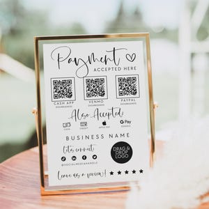 Scan to Pay Sign Template Canva QR Code Printable Payment Sign, Accepted Payments Sign, CashApp Paypal Venmo Sign, Printable Sign - Adele