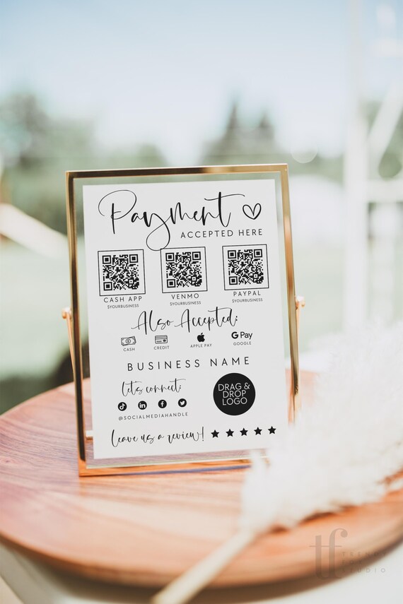 Scan to Pay Sign Template Canva QR Code Printable Payment Sign, Accepted Payments Sign, CashApp Paypal Venmo Sign, Printable Sign - Adele