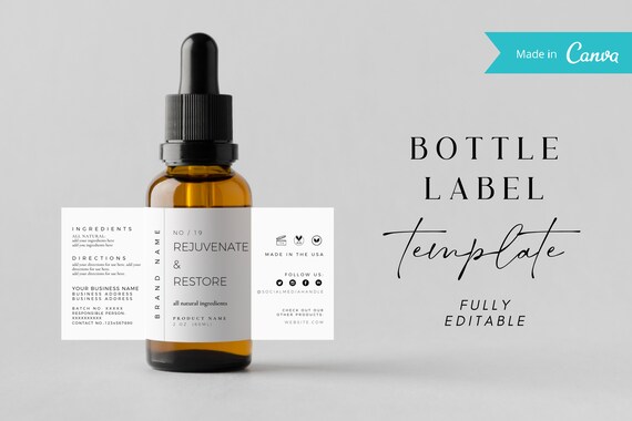 Modern Dropper Bottle Label Template Cosmetic Bottle Label - Etsy Australia