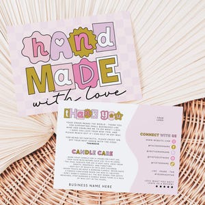 Cute Rainbow Candle Care Card Canva Template, Candle Business Editable Thank You, Printable Thanks For Your Purchase Package Insert - Bryn