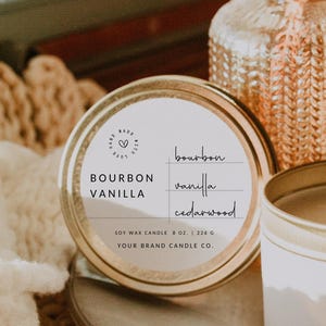 Modern Round Candle Label Template Canva, Editable Candle Tin Lid Label, Circule Candle Sticker with Scent Notes, Instant Download - Blair