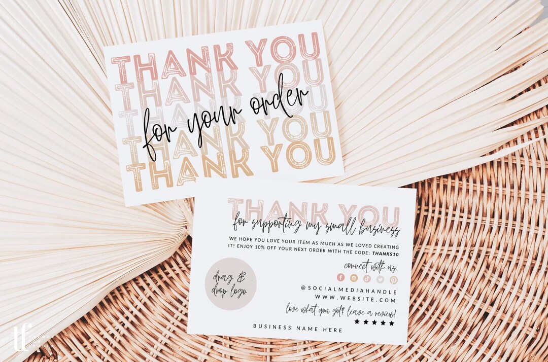 Business Thank You Card Canva Template Editable Boho Printable Thanks ...