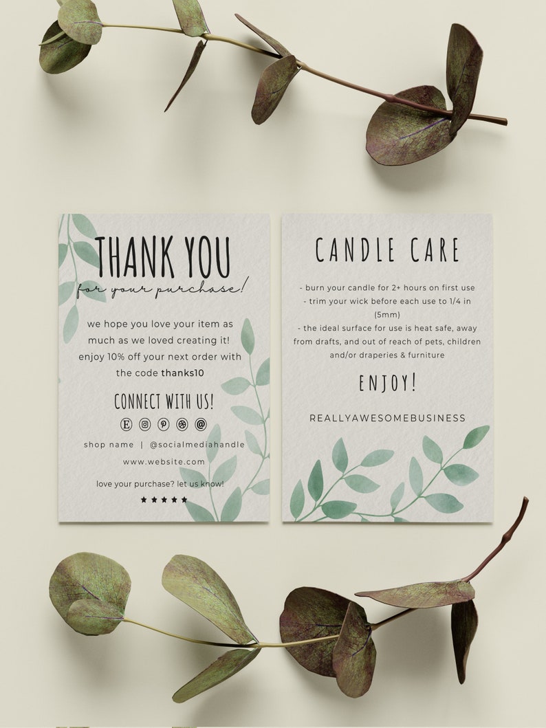 Small Business Care Card Template Greenery Care Card Package - Etsy