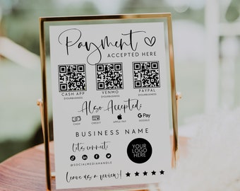 Scan to Pay Sign Template Canva QR Code Printable Payment Sign, Accepted Payments Sign, CashApp Paypal Venmo Sign, Printable Sign - Adele