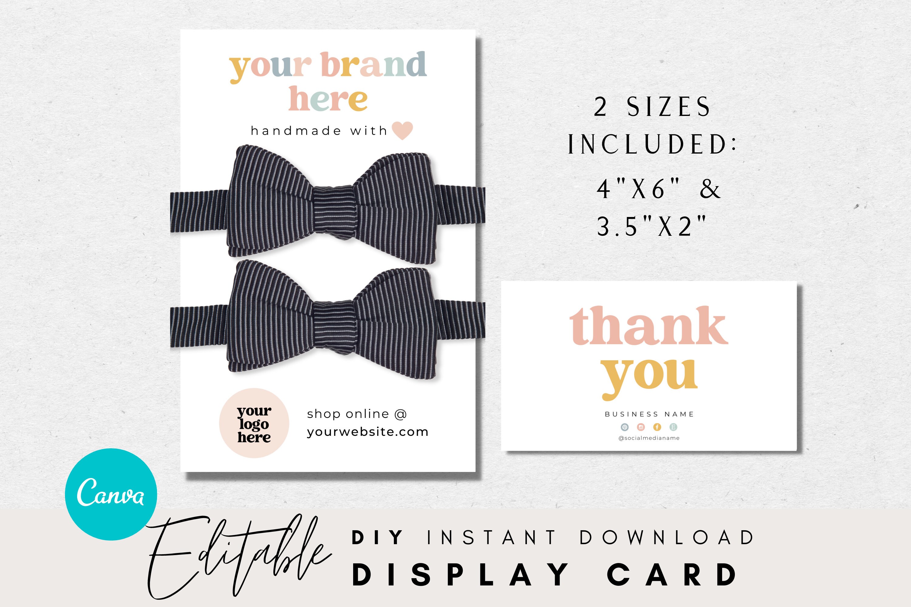 Editable Hair Bow Card Template Hair Bow Packaging Display Etsy