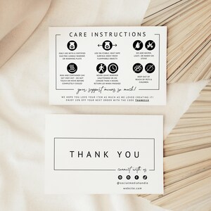 Modern Wickless Candle Care Card Template with Icons, Candle Instructions, Editable Thank You Card, Candle Business Package Insert - April image 2