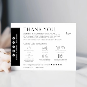 Luxe Candle Care Card Canva Template with Icons, Editable Business Thank You, Minimal Candle Business Package Insert Candle Warning - Cosmo