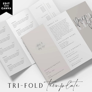 DIY Tri-Fold Printable Price List Template, Editable Trifold Price Sheet, Brochure Pricing List, Folded Printable Salon Menu Spa Menu -Emory