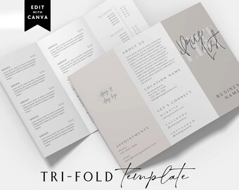 DIY Tri-Fold Printable Price List Template, Editable Trifold Price Sheet, Brochure Pricing List, Folded Printable Salon Menu Spa Menu -Emory