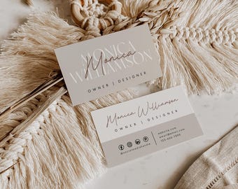 Boho Business Card Canva Template, INSTANT DOWNLOAD Printable Business Card Template, DIY Calling Card, Minimal Neutral Business Card - Nora