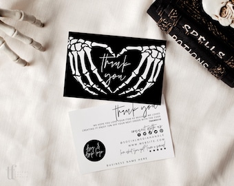 Halloween Business Thank You Card Template, Gothic Editable Small Business Thank You, Skeleton Hands Package Insert, Spooky Thank You, Canva