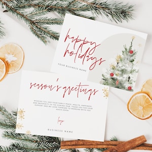 Corporate Boho Christmas Business Card Canva Template, Holiday Printable Flat Greeting Card, Watercolor Christmas Card Printable Thank You