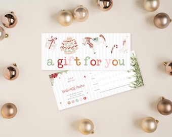 Cozy Scandi Christmas Gift Certificate Canva Template, Editable Preppy Gift Voucher Printable